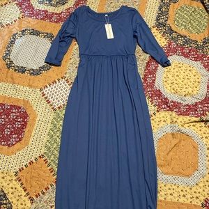 Blue maxi dress mid sleeve with pockets